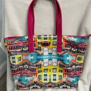 Nine West Travel Bag / Shoulder Bag With Pink Patent Leather Shoulder Straps